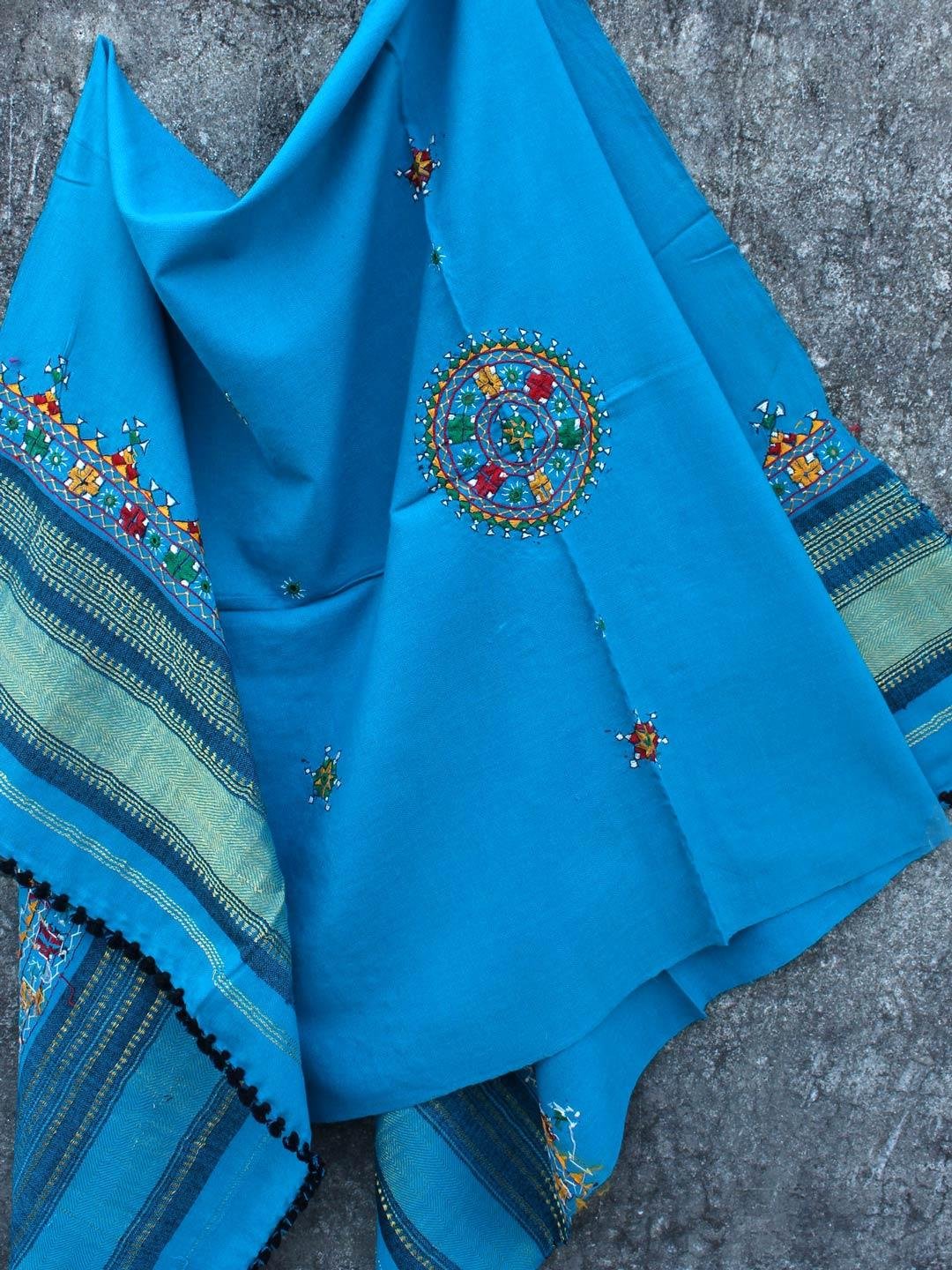 Firozi-Blue-Suf-narein-embroidered-woolen-shawl Firozi-Blue-Suf-narein-embroidered-woolen-shawl at Shilphaat.com