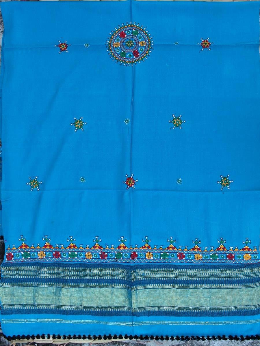 Firozi-Blue-narein-handembroidered-bhujodi-woolen-shawl Firozi-Blue-narein-handembroidered-bhujodi-woolen-shawl at Shilphaat.com