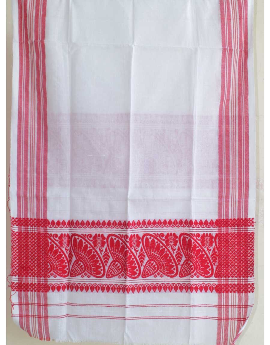 Jaapi-motif,poly-cotton-white-assam--gamcha