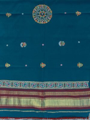 Bluish-Green-Ahir-embroidered-Gujarati-shawl