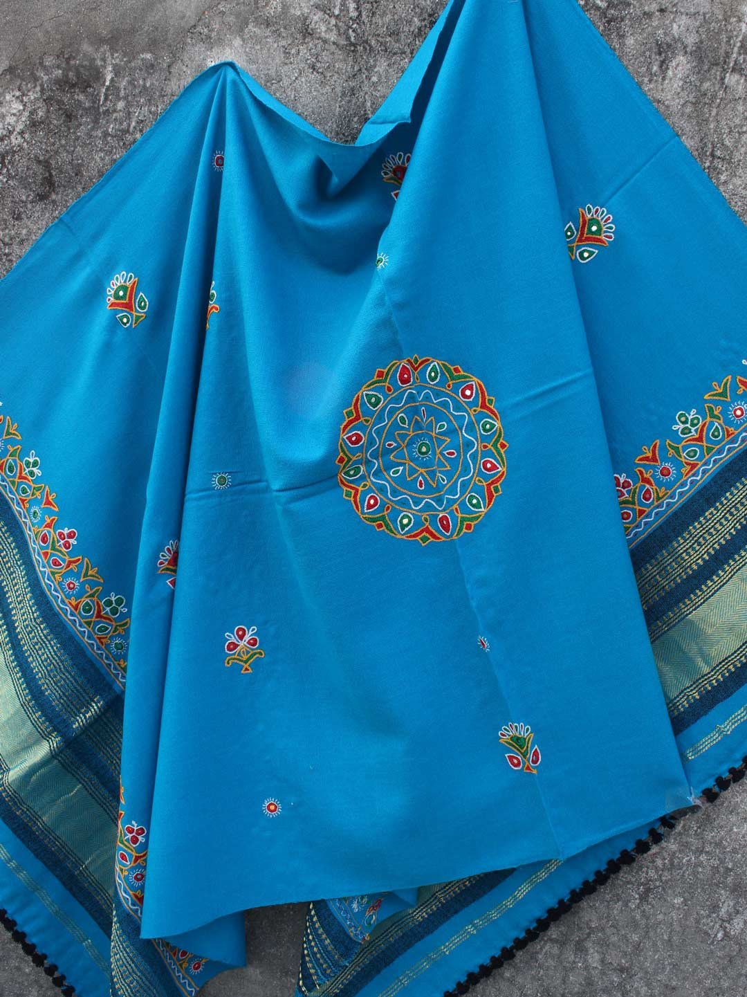 Firozi-Blue-Ahir-embroiderd-Woolen-Shawl Firozi-Blue-Ahir-embroiderd-Woolen-Shawl