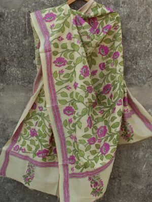 Lotus-kanthawork-Tussar-silk-dupatta