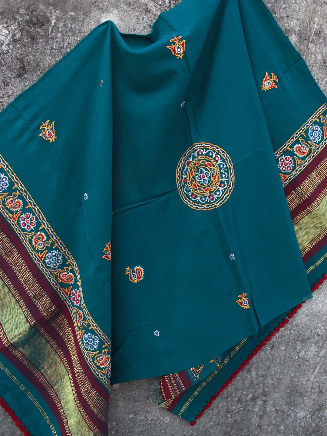 Teal-Blue-Ahir-embroidered-woolen-shawl Teal-Blue-Ahir-embroidered-woolen-shawl