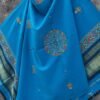 Turquoise-Blue Ahir embroiderd Woolen Shawl
