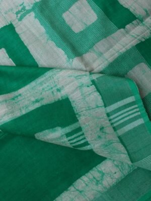 Dark Green-,-White-Batik-Linen-cotton-summer-sari