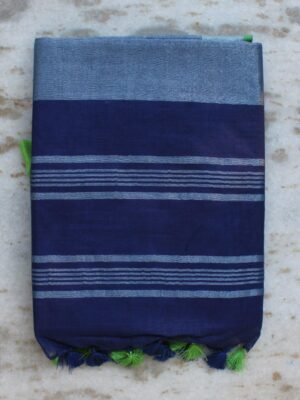 Dark-blue-Linen-cotton-Saree