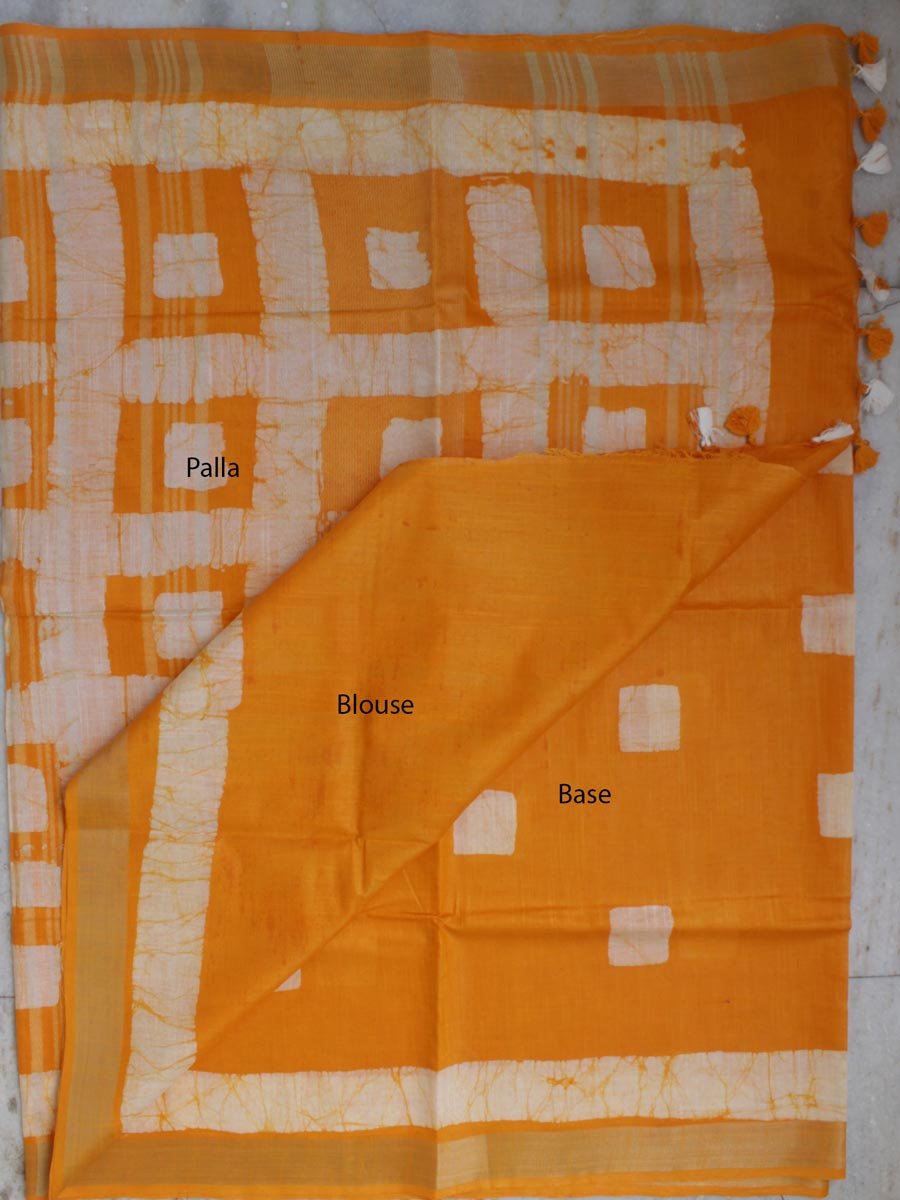 Yellow-and-White-Batik-Linen-cotton-Saree
