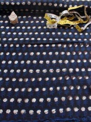 Black-and-natural-indigo-block-printed-pure-cotton-shirt-fabric