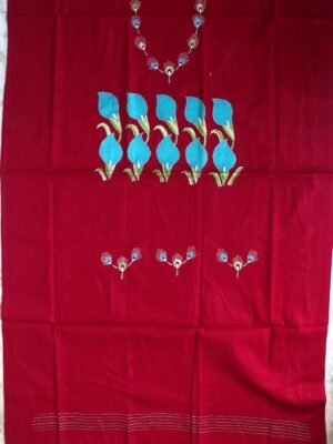 Blue-and-Maroon-Kanthawork-cotton-Kurta-fabric
