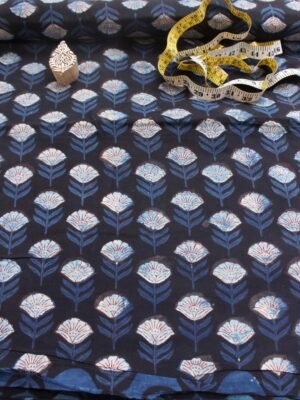 Indigo-and-Black-Bagru-Block-printed-cotton-shirt-fabric