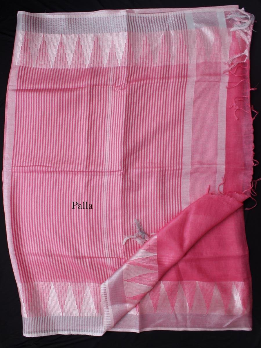 Rose-pink-and-silver-white-Jamdani-Linen-Saree Rose-pink-and-silver-white-Jamdani-Linen-Saree at Shilphaat.com