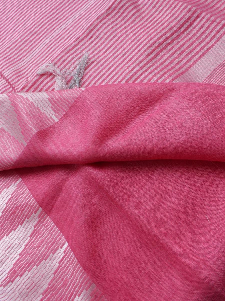 Rose-pink-and-silver-white-Jamdani-pure-Linen-Sari Rose-pink-and-silver-white-Jamdani-pure-Linen-Sari at Shilphaat.com