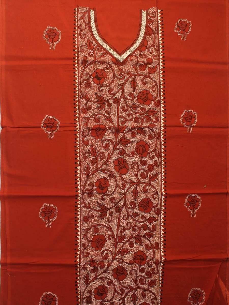 Rust-nakshi-Kantha-embroidered-cotton-Kurta-fabric Rust-nakshi-Kantha-embroidered-cotton-Kurta-fabric at Shilphaat.com