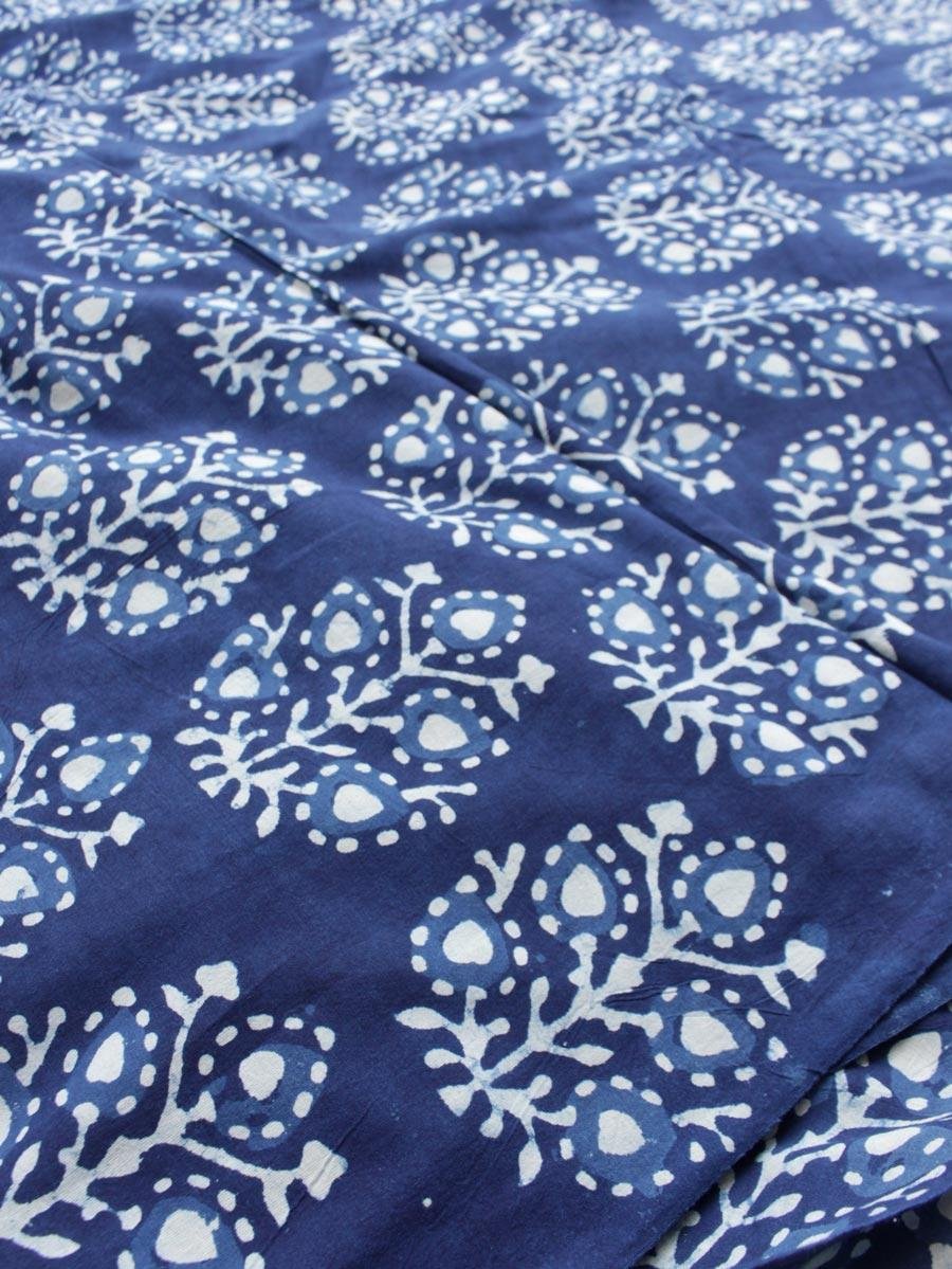 White-and-Indigo-Dabu-bagru-block-printed-mul-cotton-fabric White-and-Indigo-Dabu-bagru-block-printed-mul-cotton-fabric at Shilphaat.com