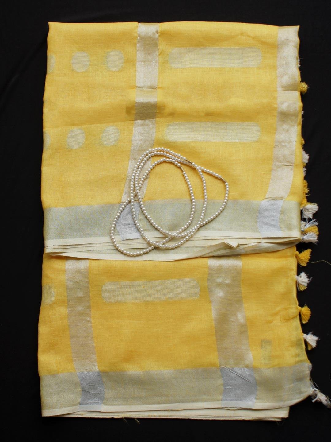 Yellow-zari-work-Pure-linen-saree-Shilphaat Yellow-zari-work-Pure-linen-saree at Shilphaat.com