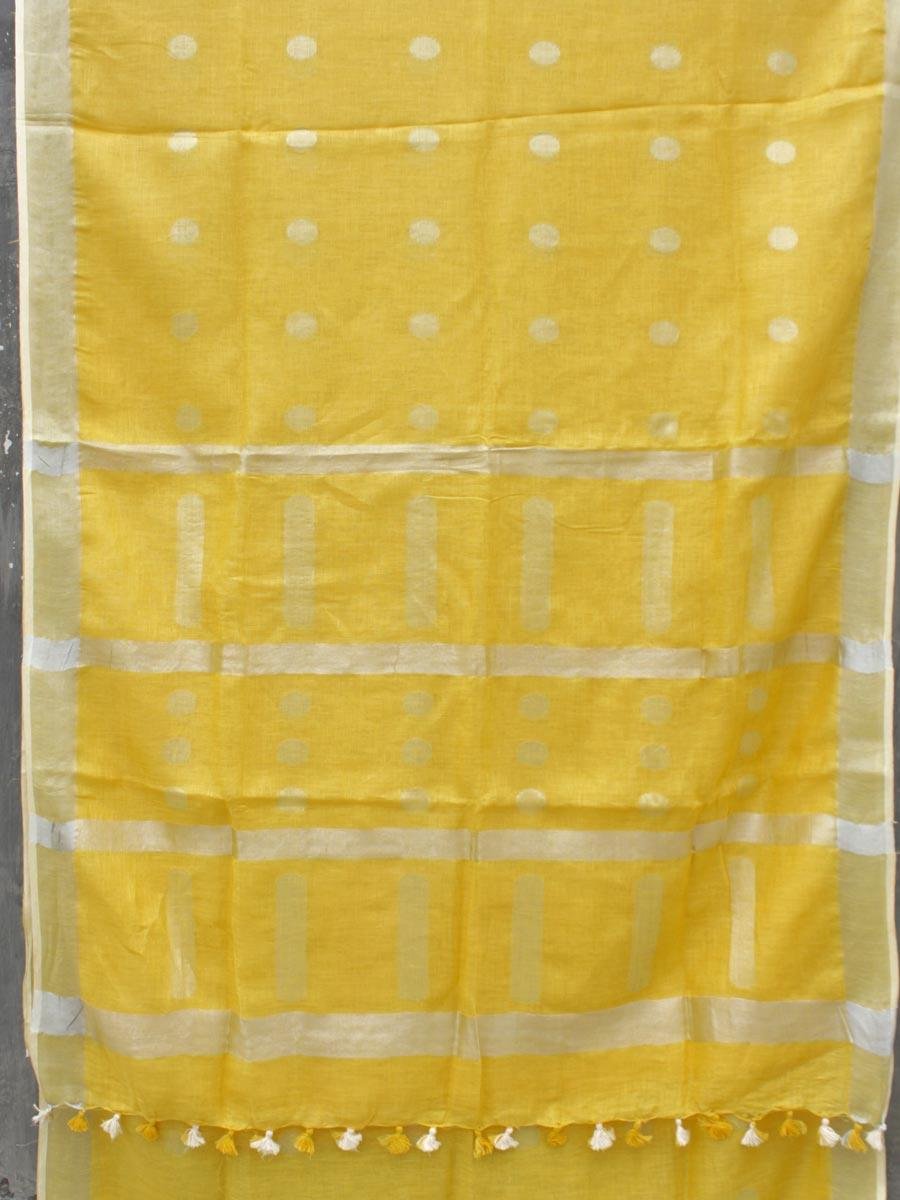 Yellow-zari-work-Pure-soft-linen-saree Yellow-zari-work-Pure-soft-linen-saree at Shilphaat.com