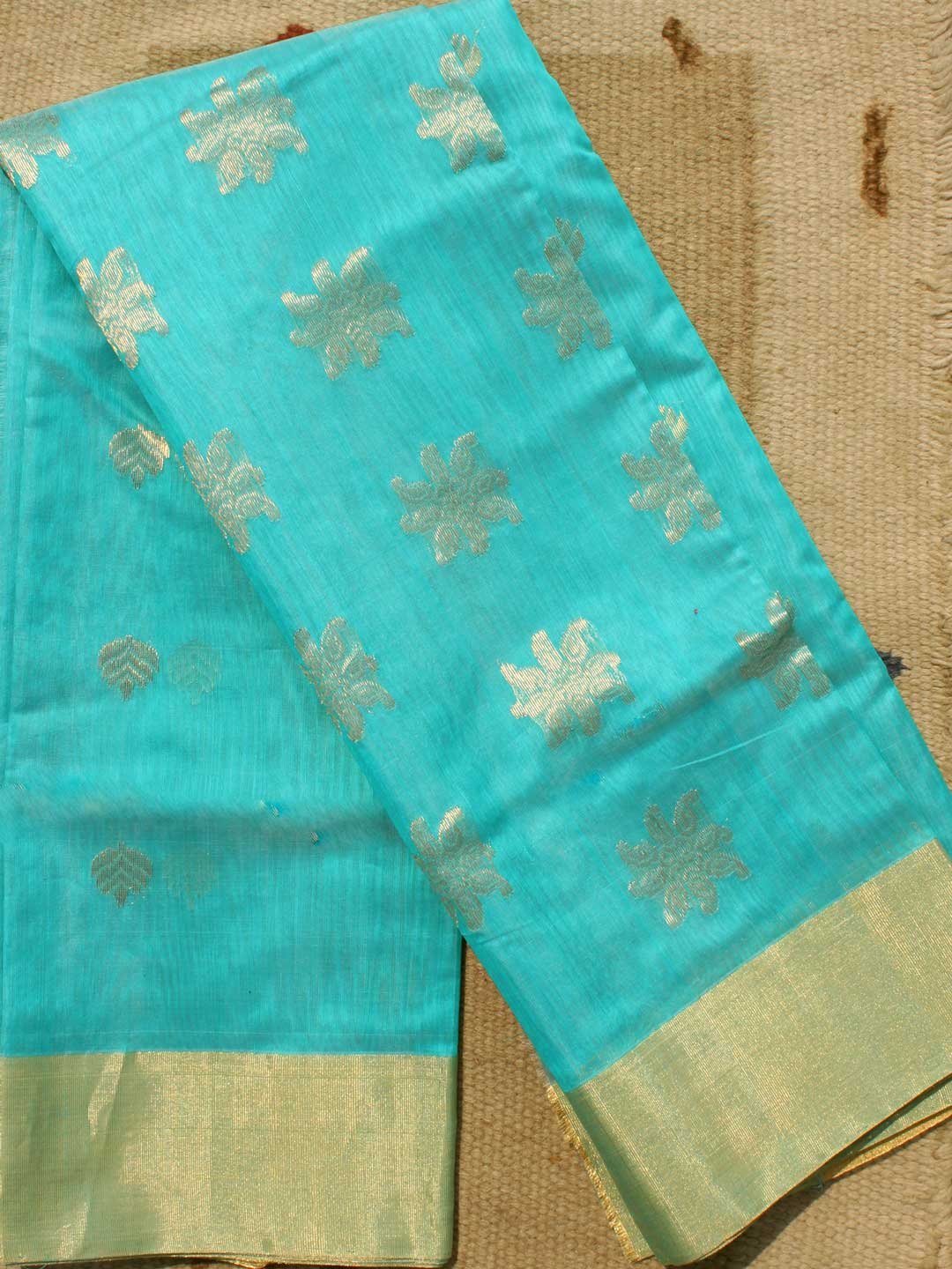 Cyan-Blue-zari-chanderi-handloom-woven-saree Cyan-Blue-zari-chanderi-handloom-woven-saree