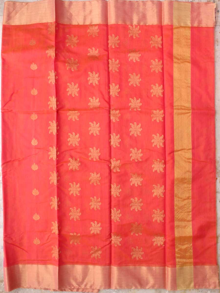 Orange-Leaf-zari-buit-chanderi-saree