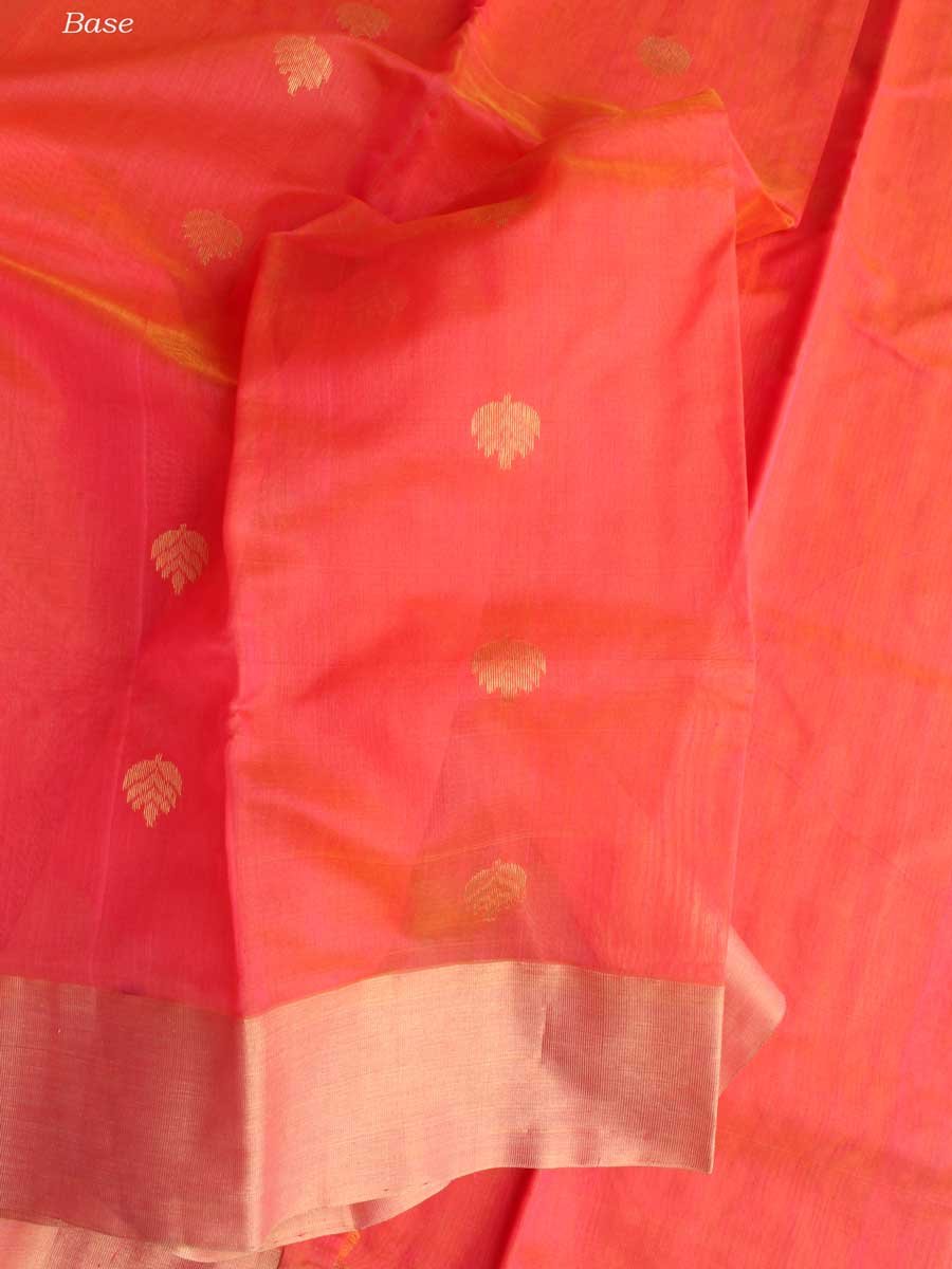 Orange-Leaf-zari-buit-original-chanderi-saree Orange-Leaf-zari-buit-original-chanderi-saree