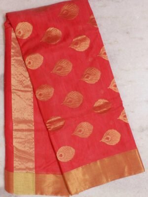 Peach-pink-zari chanderi-handwoven-saree