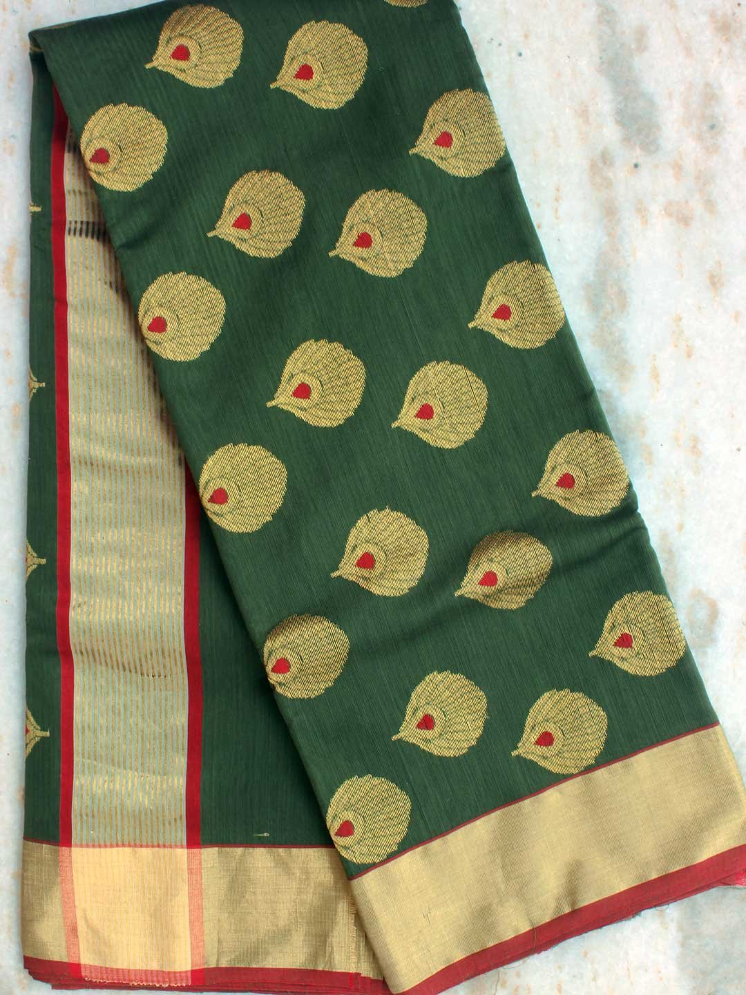 Red-and-Green-Zari-pure-chanderi-Saree Red-and-Green-Zari-pure-chanderi-Saree