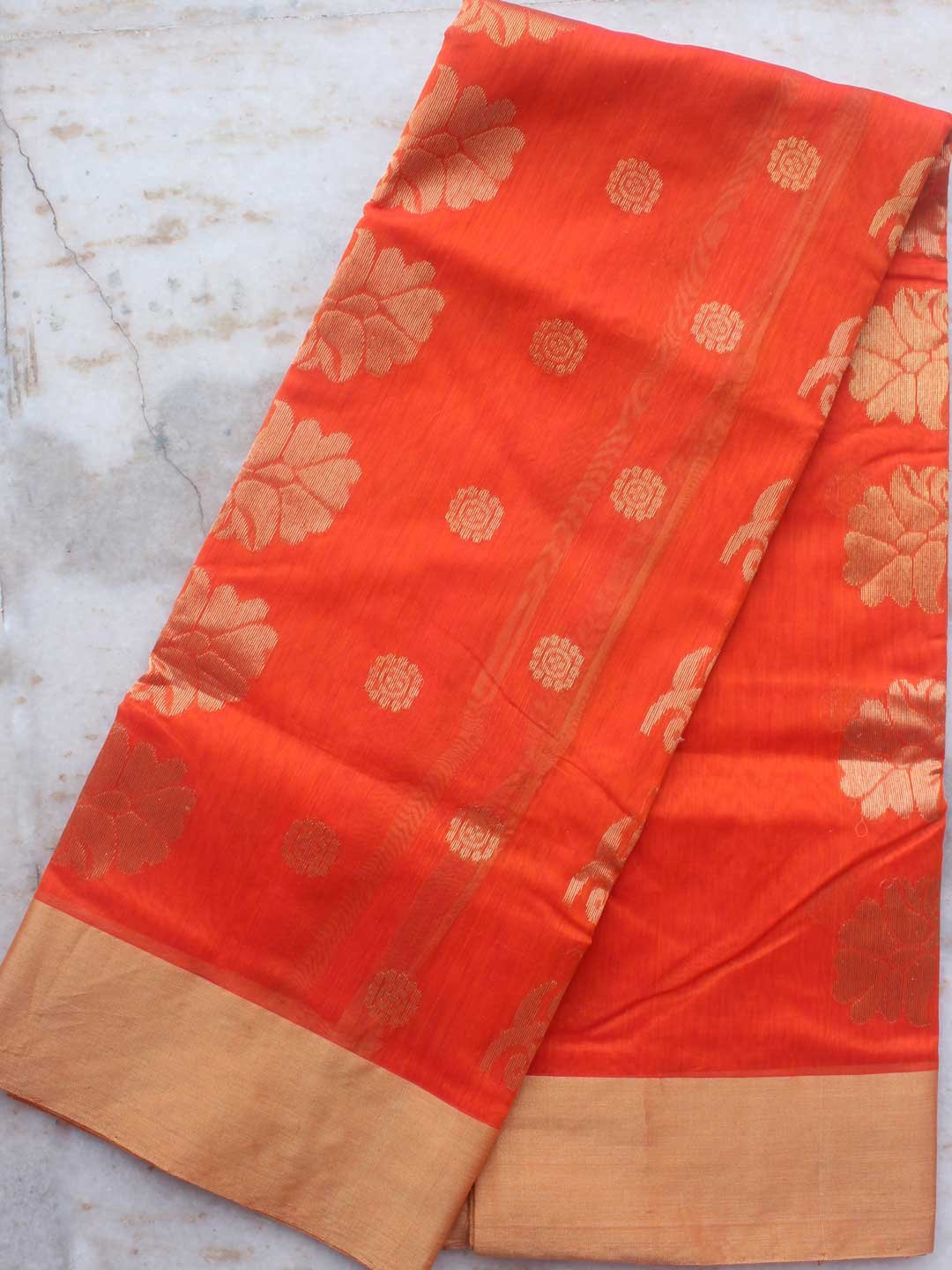 Orange-and-golden-zari-chanderi-saree Orange-and-golden-zari-chanderi-saree