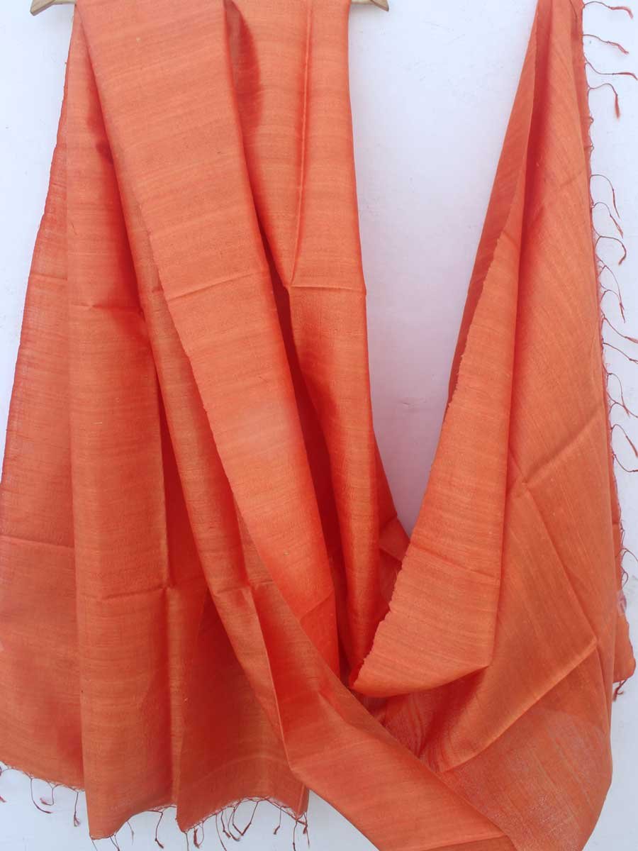 Saffron-orange-Dupion-tussar-silk-dupatta Saffron-orange-Dupion-tussar-silk-dupatta