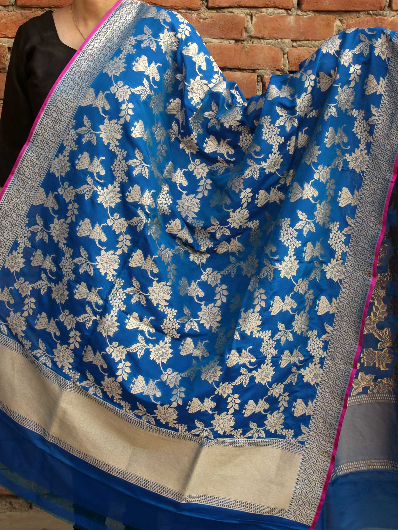 Blue-pure-katan-silk-cutwork-Banarasi-dupatta Blue-pure-katan-silk-cutwork-Banarasi-dupatta