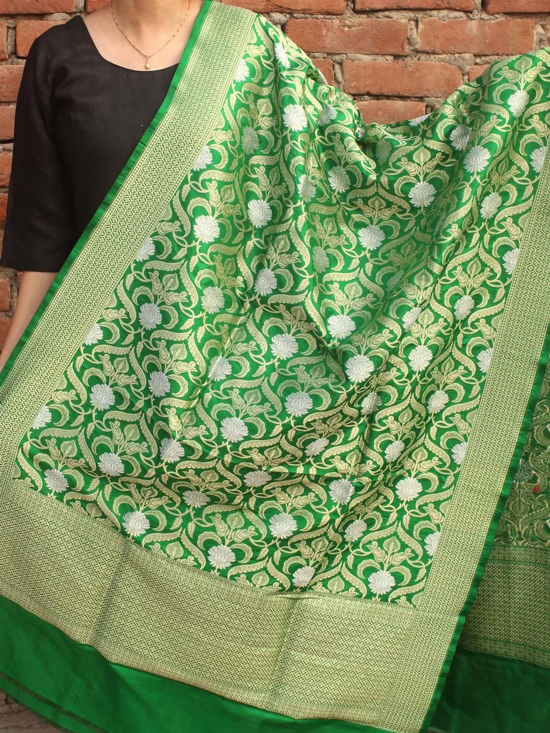 Dark-Green-katan-silk-banarasi-dupatta Dark-Green-katan-silk-banarasi-dupatta at Shilphaat.com