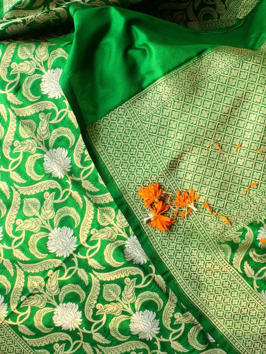 Dark-green-handloom-banarasi-pure-silk-dupatta Dark-green-handloom-banarasi-pure-silk-dupatta at Shilphaat.com