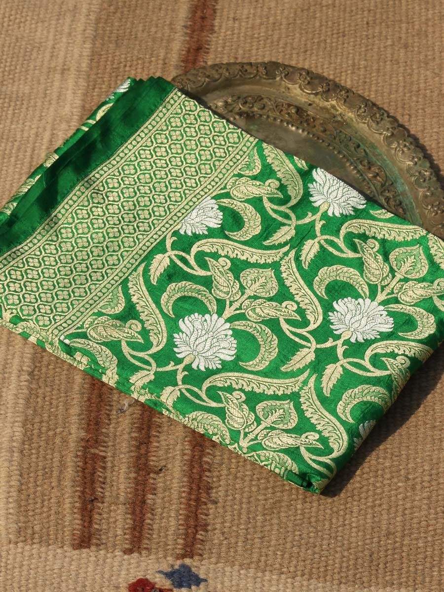 Dark-green-handwoven-banarasi-katan-silk-dupatta Dark-green-handwoven-banarasi-katan-silk-dupatta at Shilphaat.com