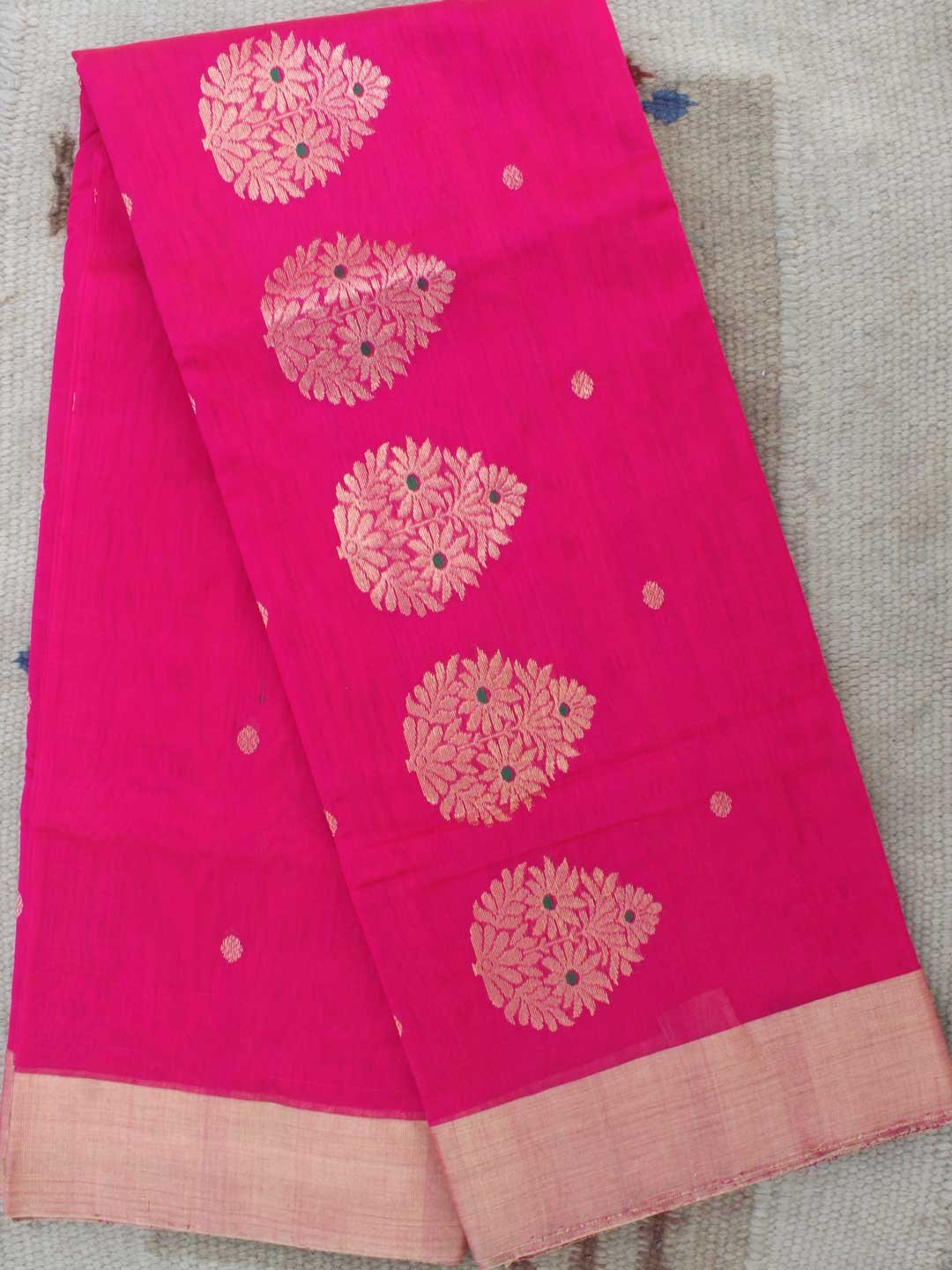 Meena-buti-Fushia-Pink-zariwork-chanderi-saree Meena-buti-Fushia-Pink-zariwork-chanderi-saree