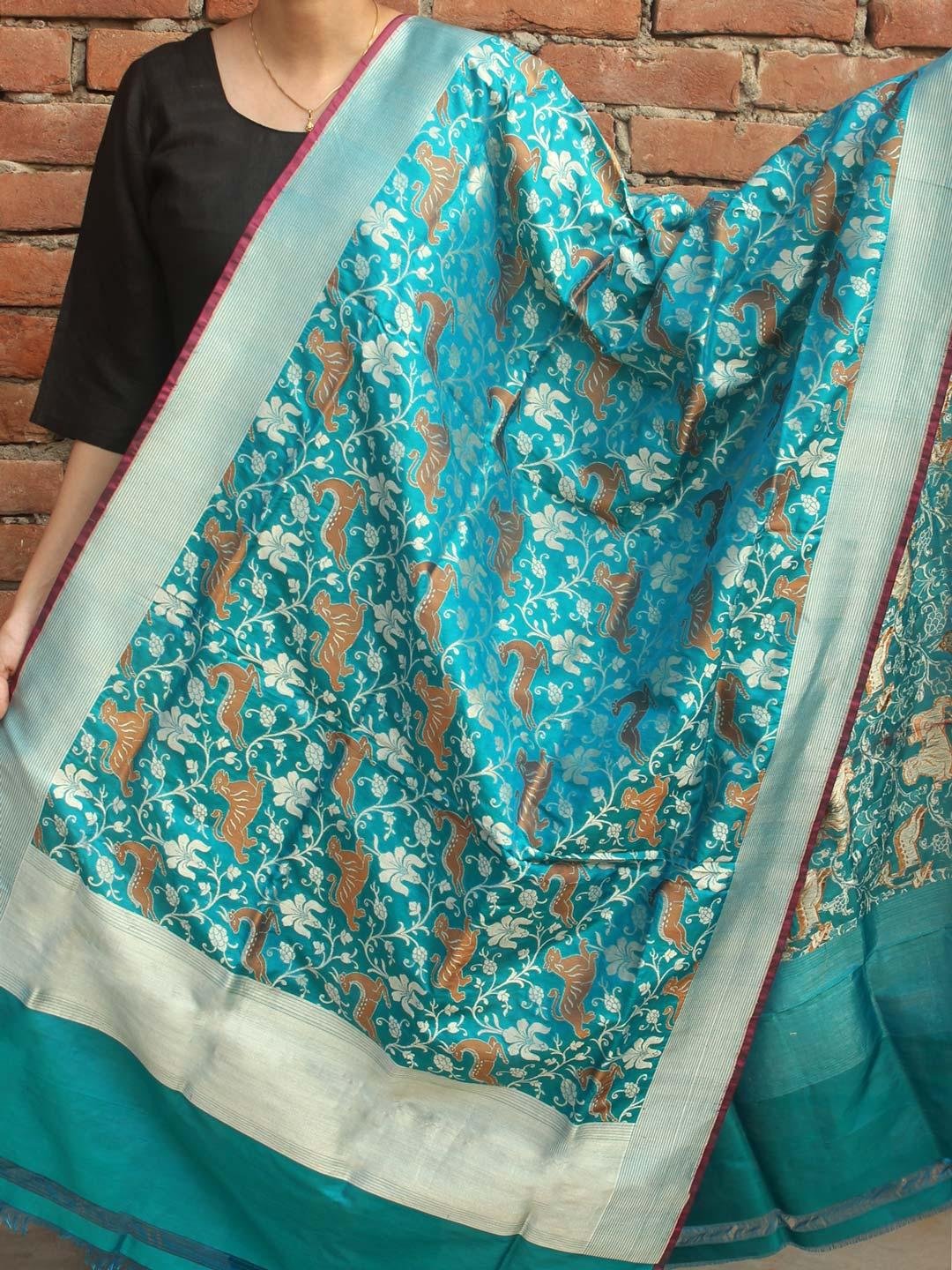 Teal-Blue-shikargrah-katan-silk-banarasi-dupatta Teal-Blue-shikargrah-katan-silk-banarasi-dupatta at Shilphaat.com