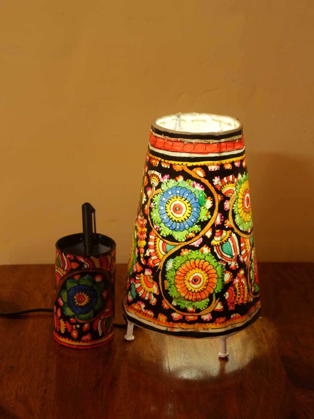 Black-floral-Tholu-Bommalata-lamp-pen-stand-set- Black-floral-Tholu-Bommalata-lamp-pen-stand-set