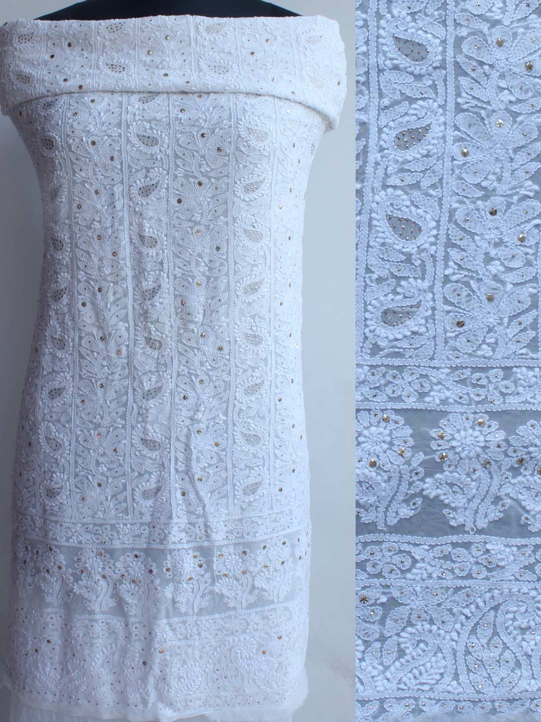 Flowers-and-leaves-viscose-georegtte-chikankari-mukaish-kurta-fabric Flowers-and-leaves-viscose-georegtte-chikankari-mukaish-kurta-fabric