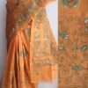 Peach-orange-kanthawork-tussar-silk-saree