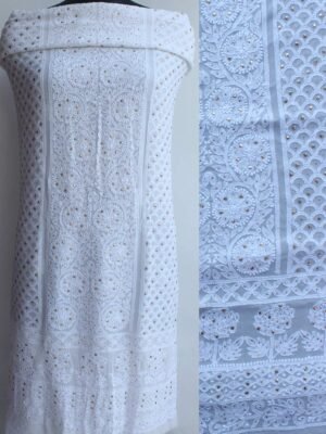 White-flowers-viscose-georegtte-chikankari-mukaish-kurta-fabric