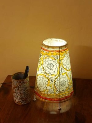 Yellow-flowers-Tholu-Bommalata-lamp-pen-stand-set-