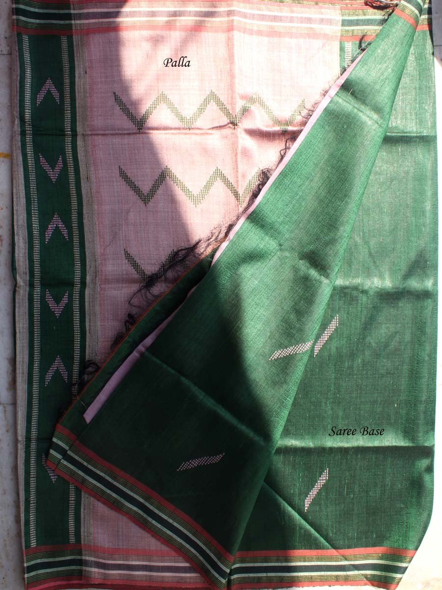 Dark-Green-and-Pink-handwoven-Bhagalpuri-pure-dupion-Silk-Saree Dark-Green-and-Pink-handwoven-Bhagalpuri-pure-dupion-Silk-Saree