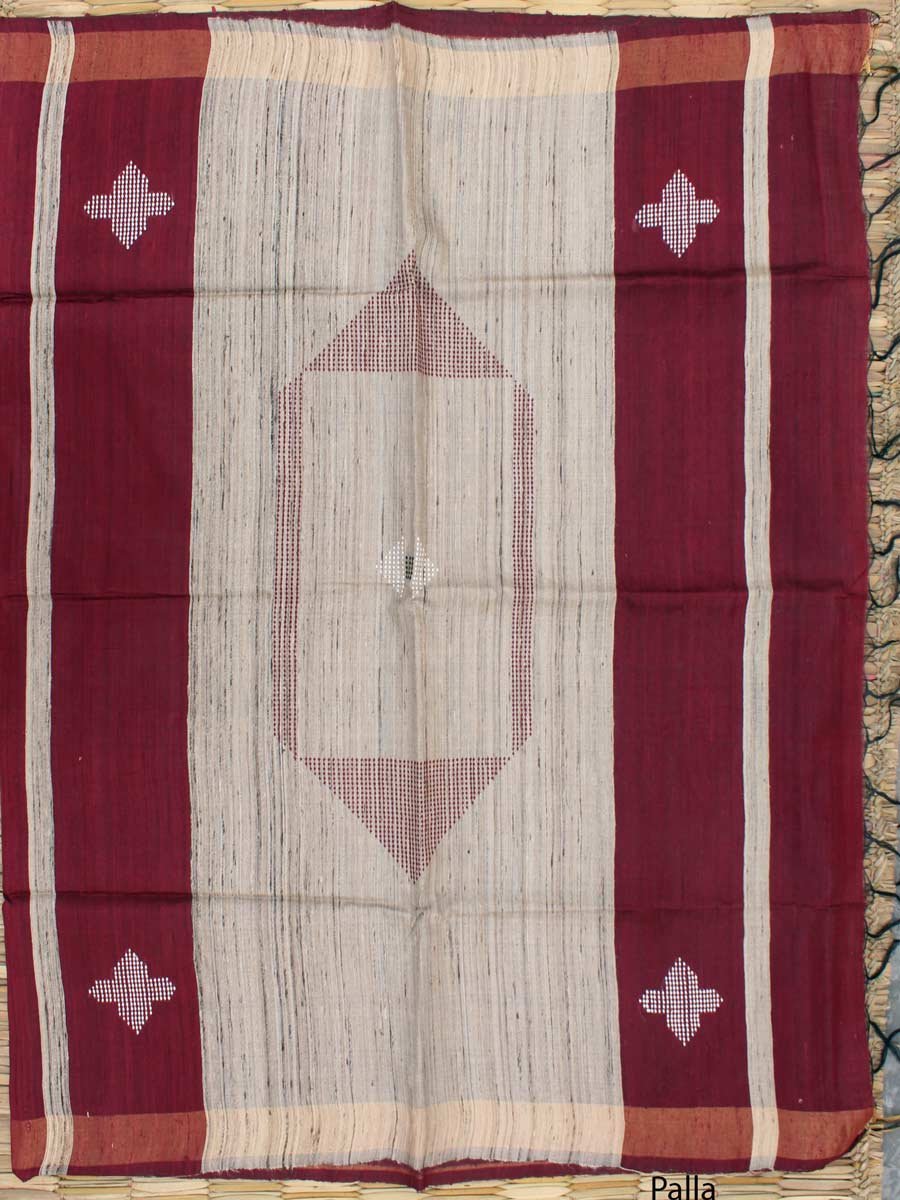 Wine-Red-and-Beige-Bhagalpuri-raw-Silk-Saree