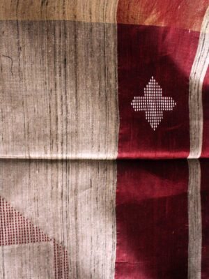Wine-Red-and-Beige-Mulberry-Dupion-Silk-Sari