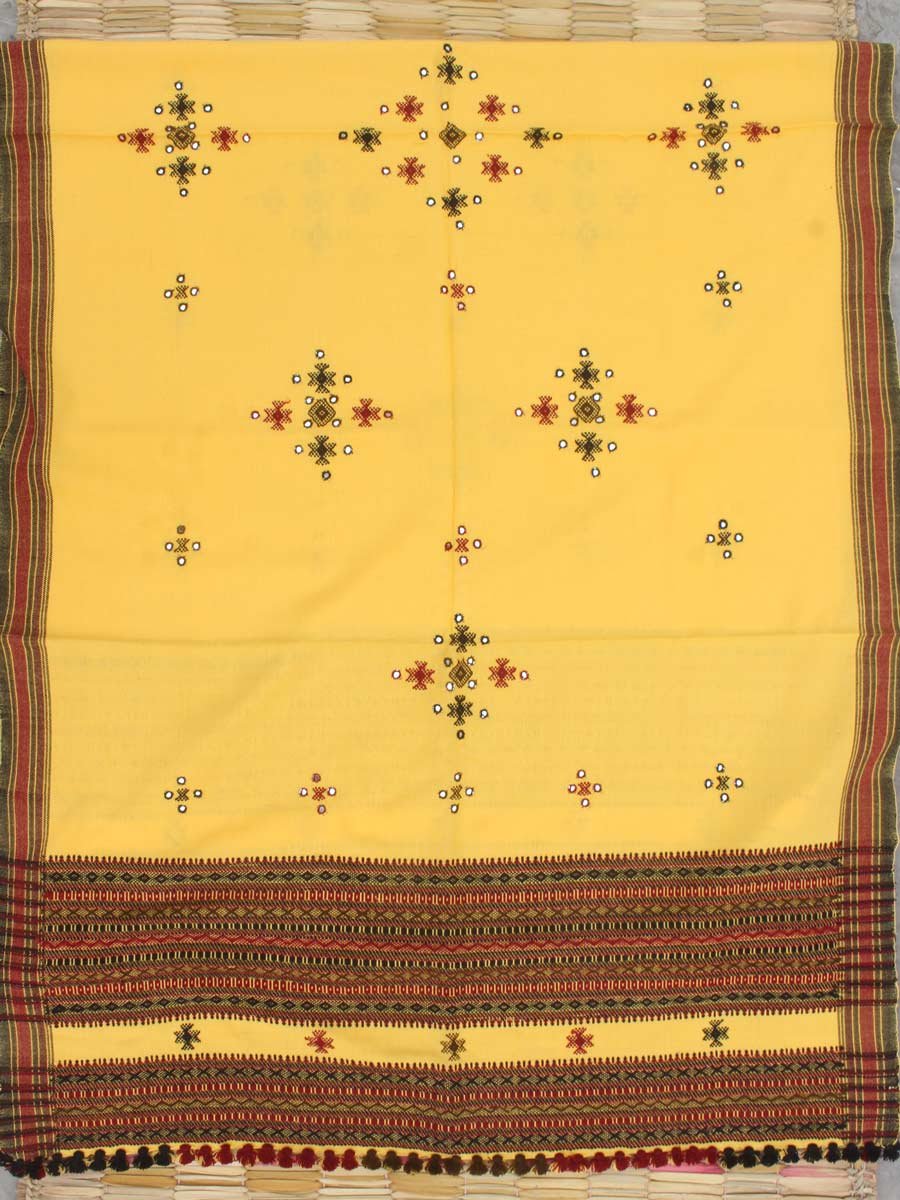 Lemon-yellow-Bhujodi-mirrorwork-handwoven-Shawl Lemon-yellow-Bhujodi-mirrorwork-handwoven-Shawl
