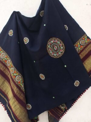 Navy-Blue-Ahir-embroidered-woolen-Shawl