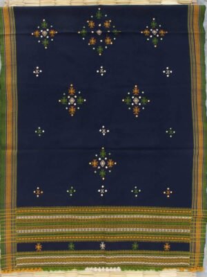 Navy-Blue-and-Brown-Bhujodi-mirrorwork-handwoven-Shawl