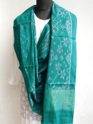 Peacock-green-Patan-Patola-merino-wool-Shawl