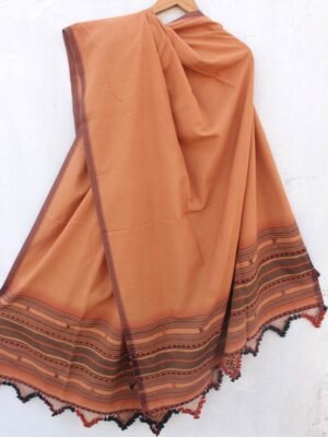 Brown-ornage-miri-border-bhujodi-cotton-dupatta