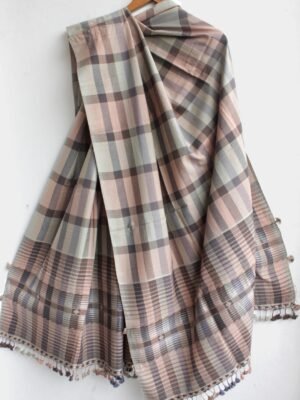 Grey-Black-and-brown--striped-bhujodi-cotton-dupatta-Shilphaat