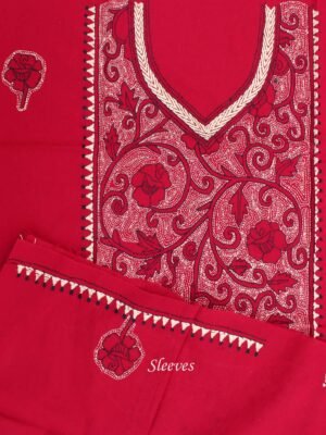Beige-and-Red-kantha-embroiderd-cotton-kurta-fabric