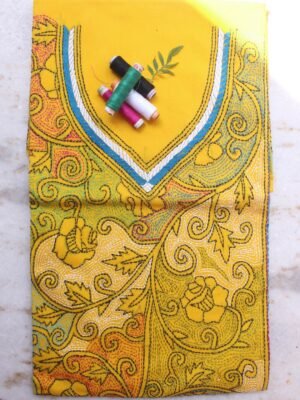 Bright-Yellow-kanthawork-cotton-kurta-fabric by Shilphaat