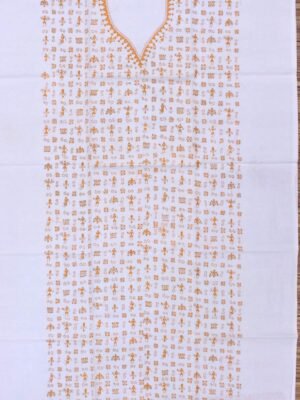 Orange-Yellow--and-white-reverse-kantha-cotton-kurta-fabric